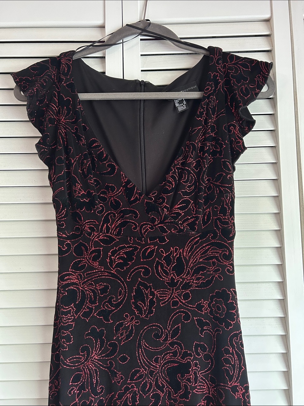 Black Dress with Red Sparkly Floral Design
